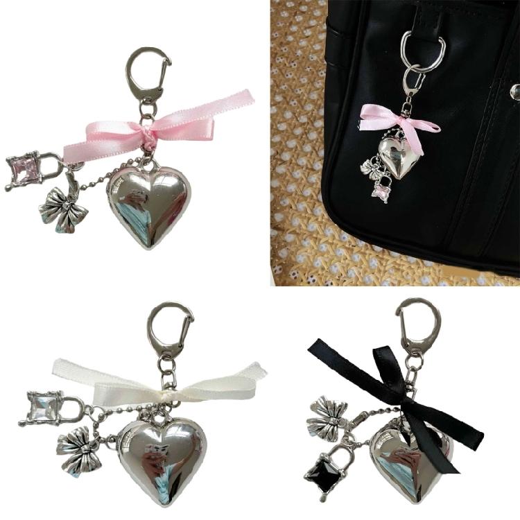 Chic Heart Keyring Unique Decoration Bowknot Keychain Ornament Phone Accessory