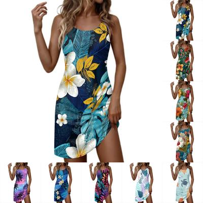 Modieuze Casual Hawaiian Print Jurk voor Dames met Ronde Hals en Zonder Mouwen