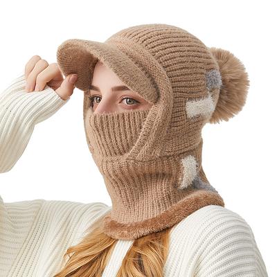 Knitted Hat Women's Winter Thick Hat Scarf Warm Hat Mask Scarf All-In-One Hat