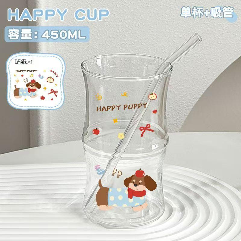Cute China Panda Glass Creative Tea Bottle Single Transparent Coffee Cup Juice Panda Breakfast Milk Cup Glassware for Drinking