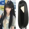 Zwarte Synthetische Pruik met Lang Steil Haar - Halloweenfeest Cosplay Haaraccessoire - Pruik voor Dagelijks Gebruik - Hittebestendige Haarband