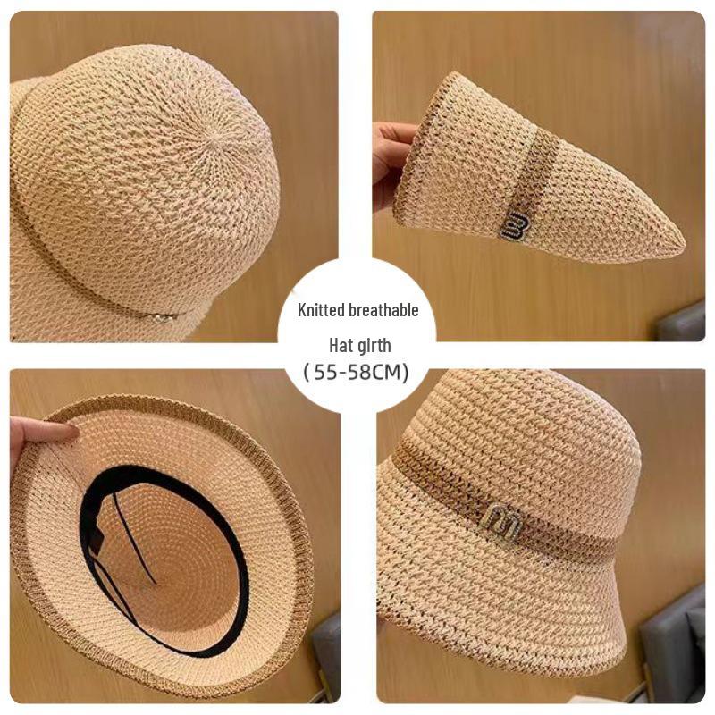 Women's Summer Face-Slimming Wide Brim Straw Bucket Hat