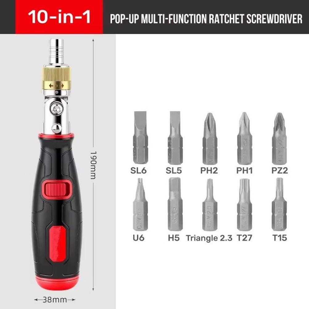 

10-In-1 Portable Ratchet Screwdriver Multifunctional Interchangeable Household Screwdriver Heads For Home Furnishings Car Repair