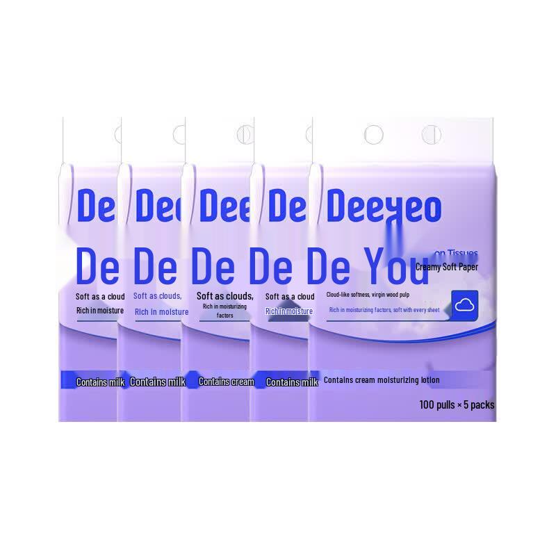 DeYou Baby Moisturizing Cream Cloud Soft Facial Tissues, 5 Packs