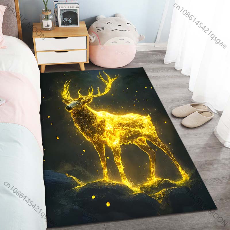 New Product Glowing Golden Stag Carpet for Living Room Bedroom Bedside Floor Mat Cloakroom Child Play Mat Area Rug Large Size