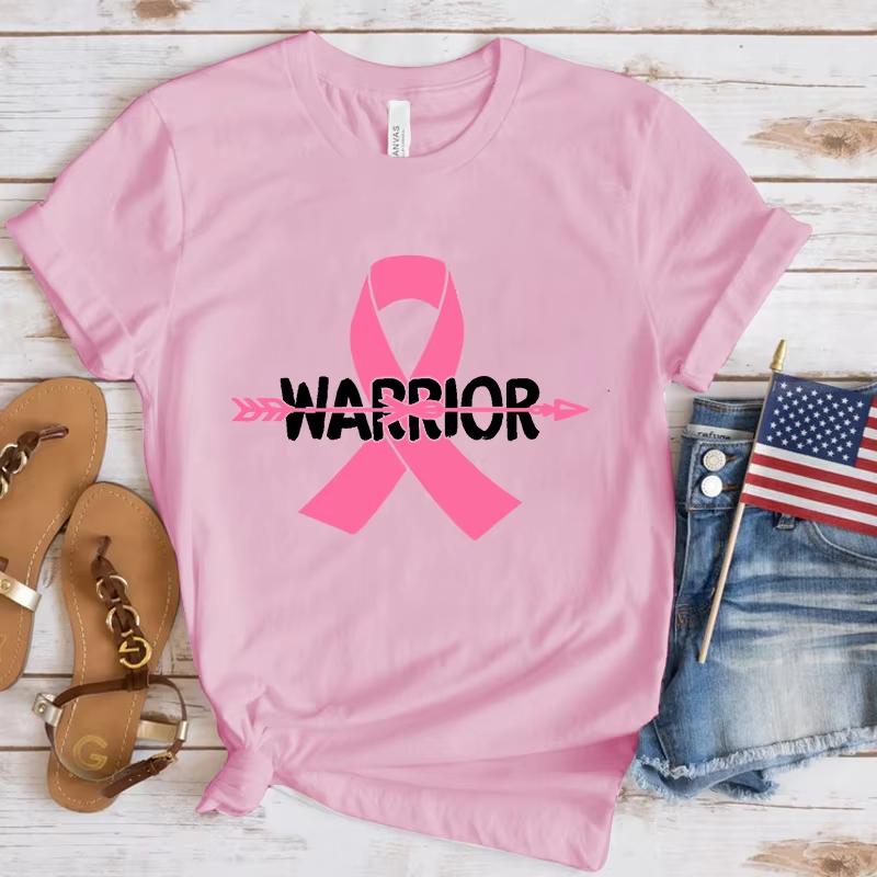 New Breast Cancer Awareness Warrior Summer Print Fashion Crew Neck Loose Short Sleeve Casual Women's Top T-shirt