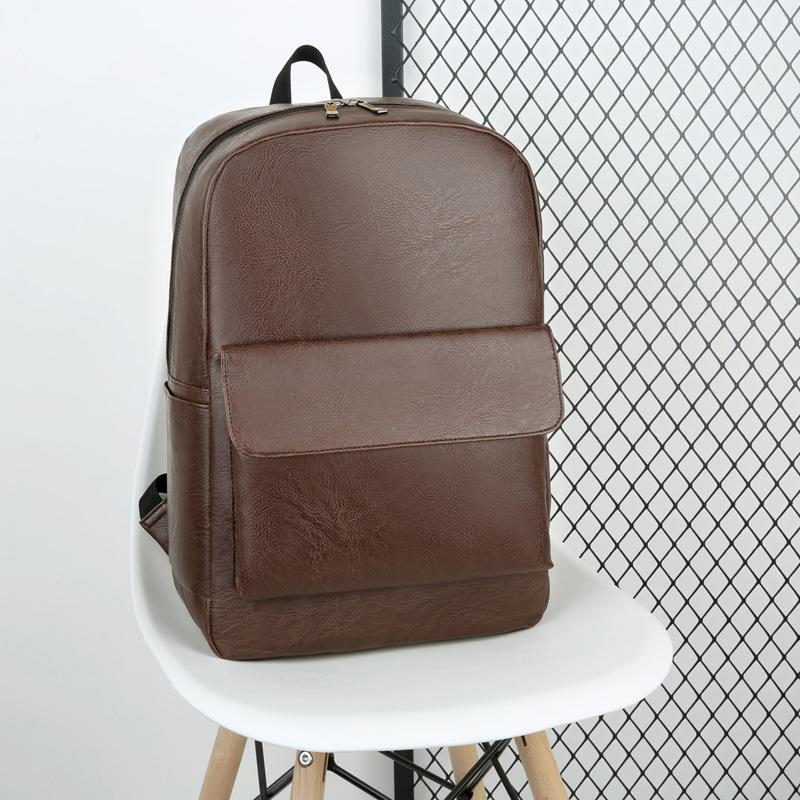 Yiran Bag Men's Black/Brown Business Computer Bag Simple Leather Backpack Fashion Joker Commuter Backpack College Students Travel Large Capacity Bag