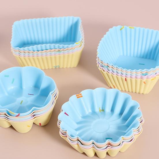 5Pcs Cake Mold Silicone Non-Stick Baking Cups Reusable Food Grade Muffin Liners Dishwasher Safe Oven Air Fryer Safe Mold for Muffins Egg Tarts