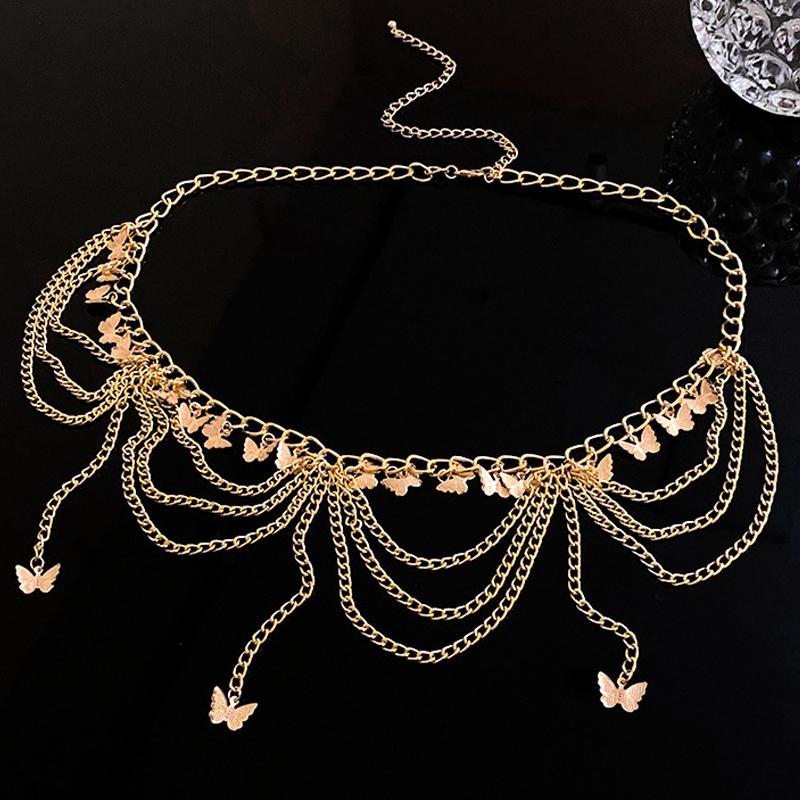 Женские цепочки на талию, украшения в виде бабочки, украшения для живота, металлические многослойные брюки, летние юбки, аксессуары