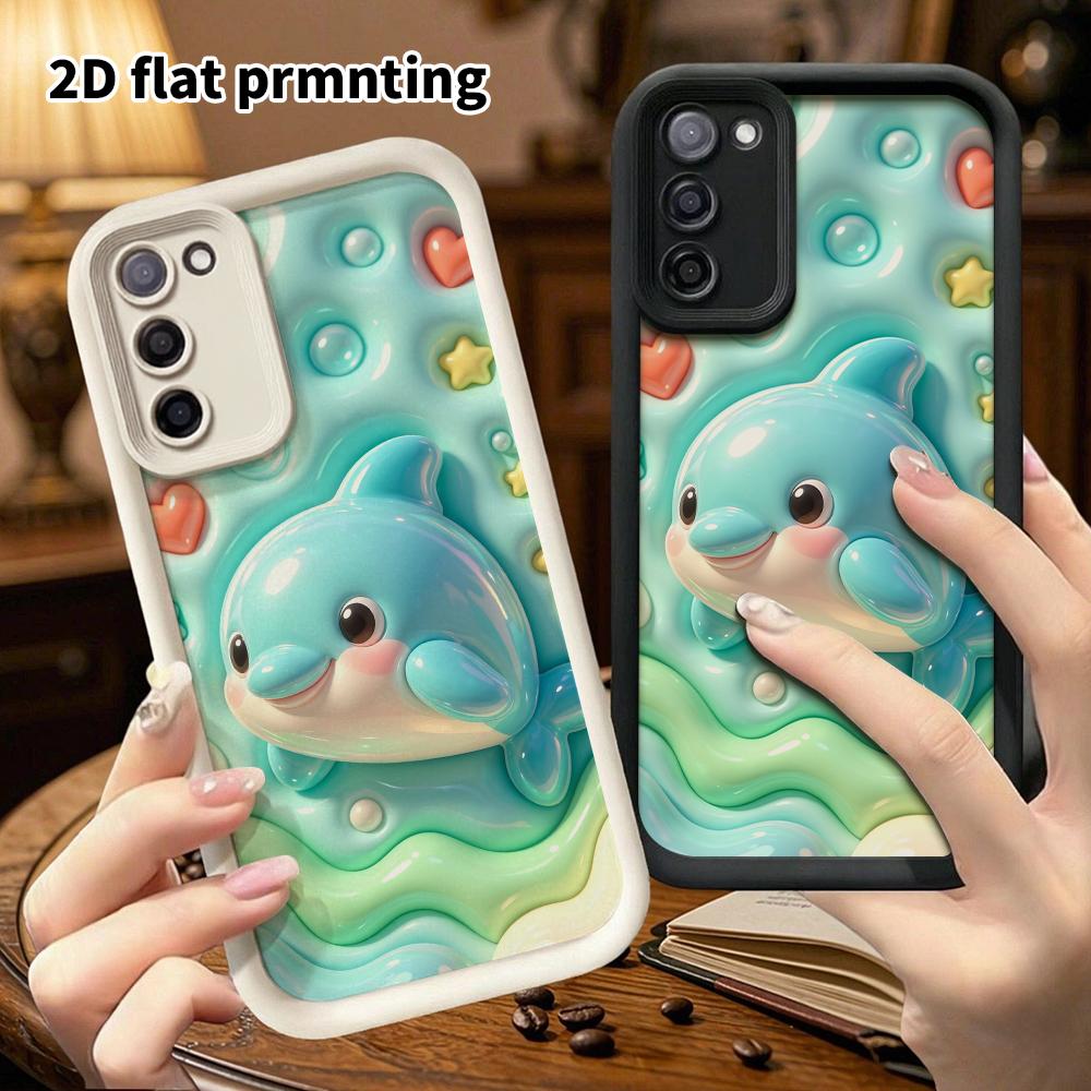 Phone Case: 2D flat design suitable for Samsung Galaxy A34 A35 M05 M06 S20 S22 S21 FE Plus 5G protective case, blue little dolphin, perfect Christmas