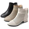 Fashion GKTINOO Ankle Boots Zipper Footwear Hollow Out Fashion Ladies High Heels Round Toes Genuine Leather Summer Shoes