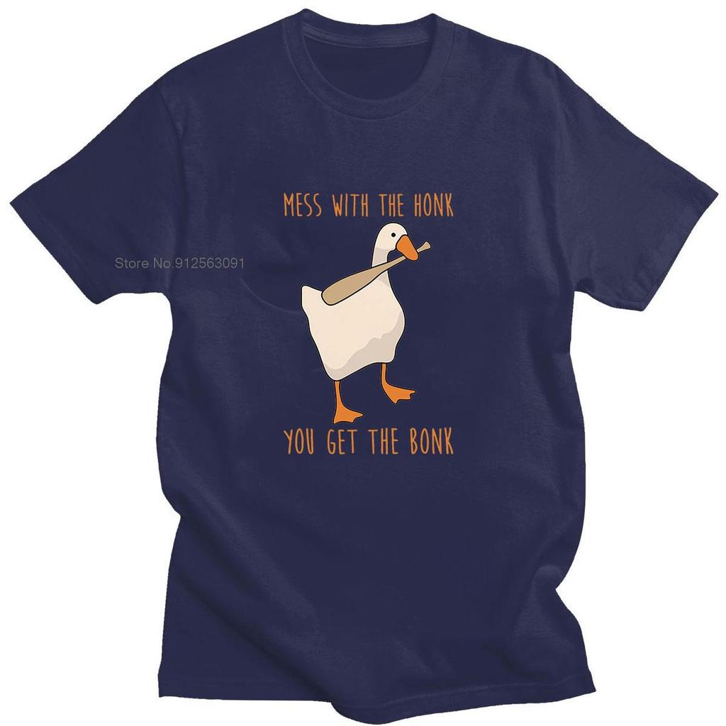 Untitled Goose Game Mess With The Honk You Get The Bonk Retro Sense Niche Fun Goose Tshirt Men Cotton T-shirt Tees