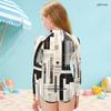 Girls High Neck Long Sleeve Front Zip Geometric Printed One Piece Swimsuit
