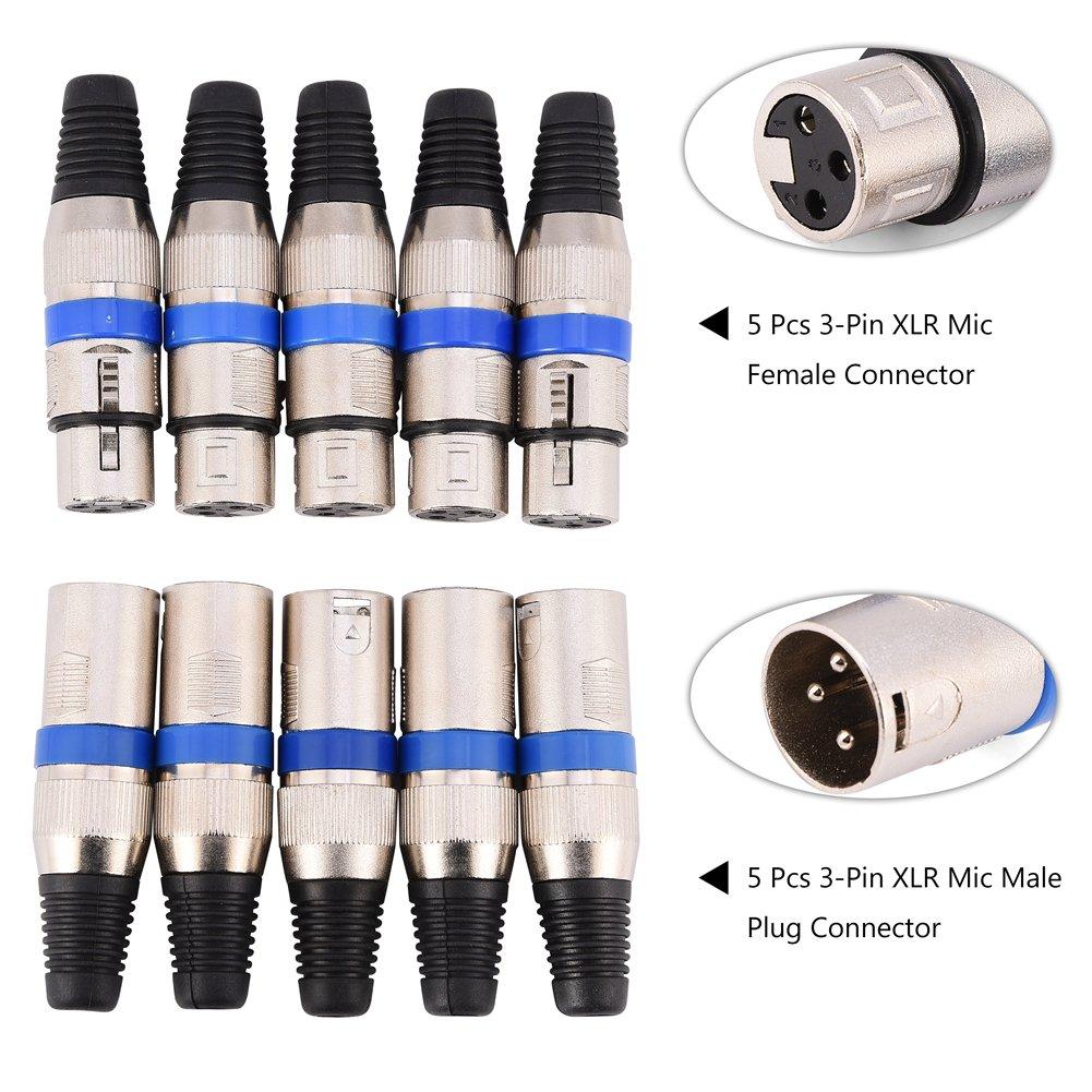 VBESTLIFE 5pcs 3-Pin XLR Microphone Audio Connectors, Male Plug + Female Socket, Zinc Alloy, High Conductivity, Ultra Durable, Low Noise, XLR 3-Pin