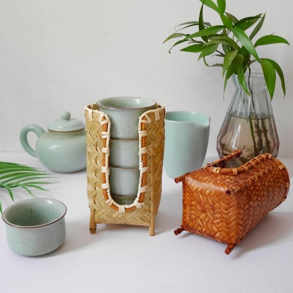 Retro Cup Holder Rack Handmade Paper Cup Dispenser Multipurpose Tea Cup Storage Basket  Countertop