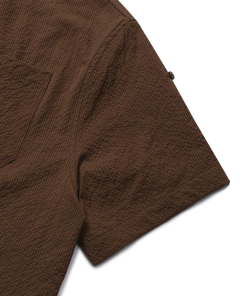 Connect Kinrock Loose Fit Seersucker Short Sleeve Shirt (Brown)