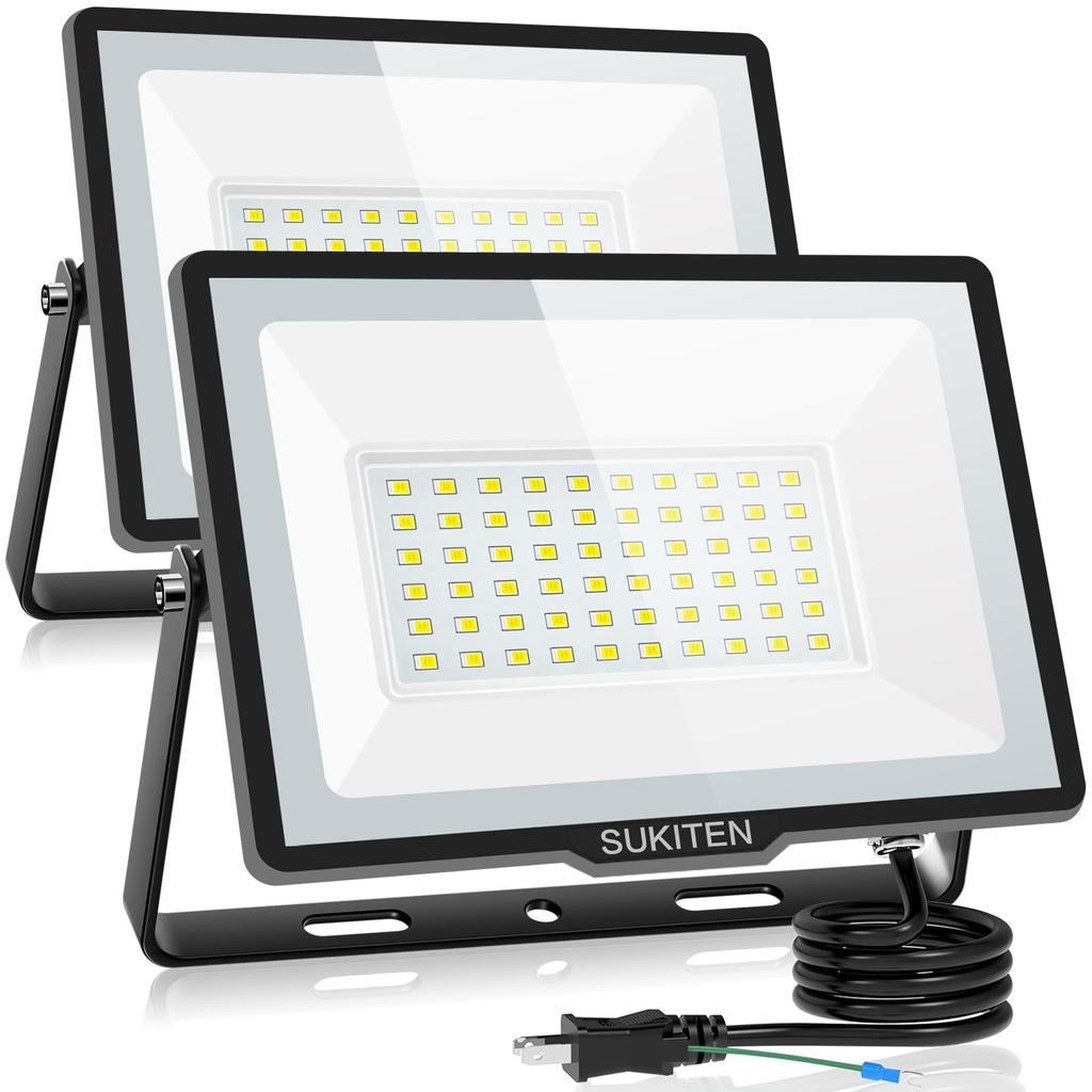 [Unbelievable Brightness & Energy-Saving] SUKITEN 60W LED Floodlight, Set of 2, 8000 Lumens, 100V, Ultra-Slim, IP66 Waterproof, 6500K Daylight White,