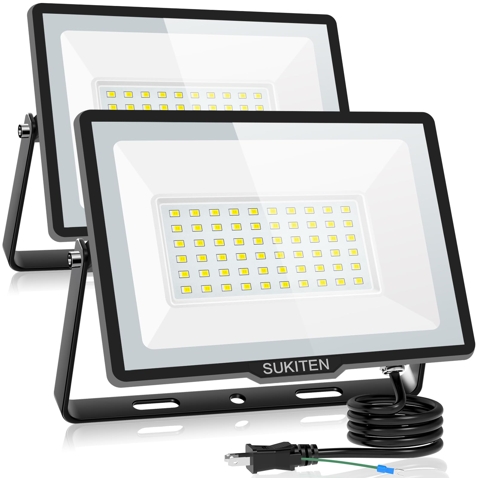 

[Unbelievable Brightness & Energy-Saving] SUKITEN 60W LED Floodlight, Set of 2, 8000 Lumens, 100V, Ultra-Slim, IP66 Waterproof, 6500K Daylight White,