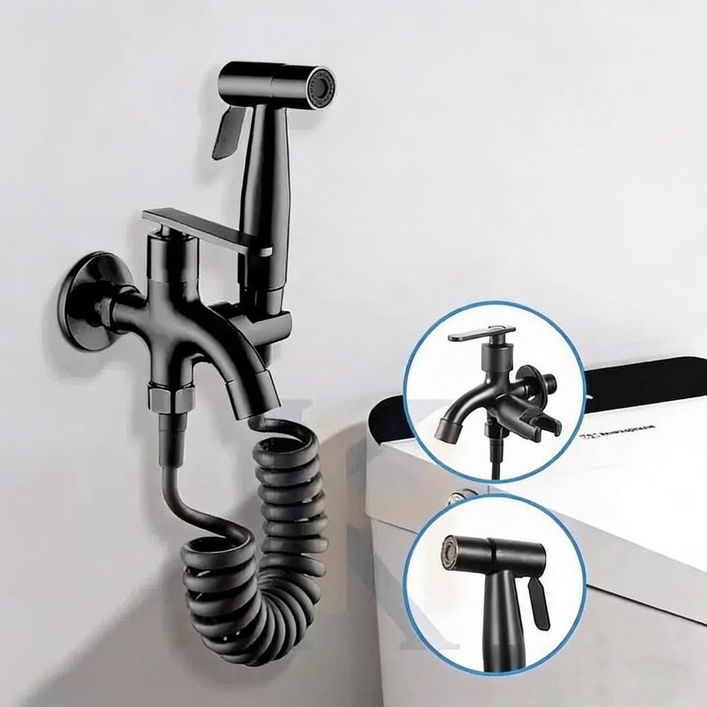 Toilet Bidet Sprayer Shattaf Set with Faucet, High Pressure Boosting Spray Gun for Personal Hygiene & Toilet Cleaning