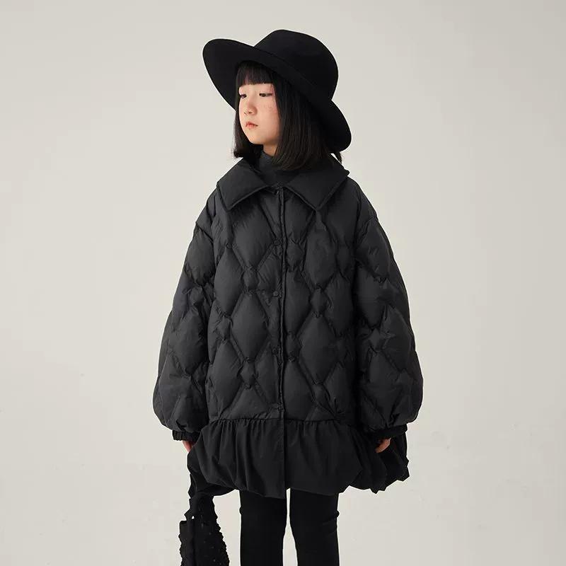 Girls' Double-Sided Long Warm Jacket Casual Girl Hooded Winter Clothes