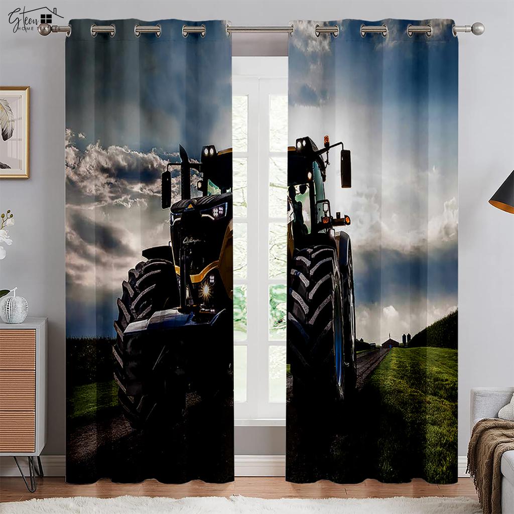 Tractor Farm 3D Printed Curtains Industrial Style Polyester Fiber Curtains Living Room Bedroom Kitchen Decorative Curtains 2PCS
