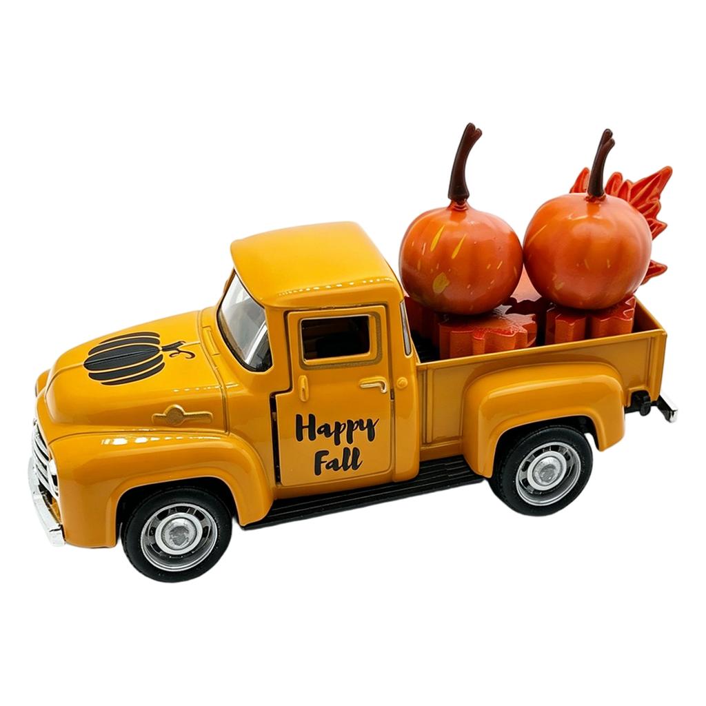 Halloween Diecast Truck Model with Pumpkins, Maple Leaves and - Vintage Car Decor for House Party