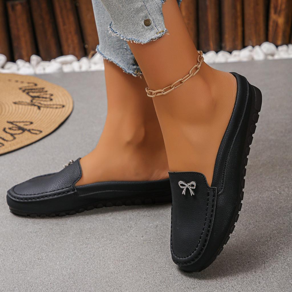 Breathable Beanie Shoes for Women, with Bow Decoration and Soft Sole, Outdoor Slippers, Leather Sandals
