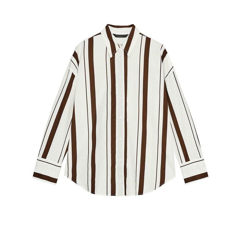 Spring New Women's Clothing Lapel Long Sleeves Loose Poplin Stripes Shirt 2262115 2262116