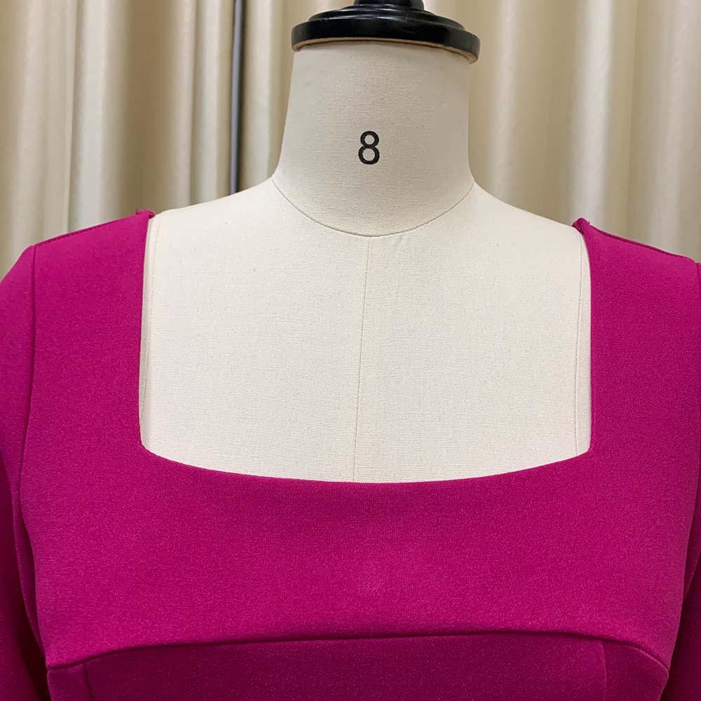Women Spring Autumn Fashion Sexy Square Collar Dress Ladies One Piece Solid Long Sleeves Pleated Sheath Dress