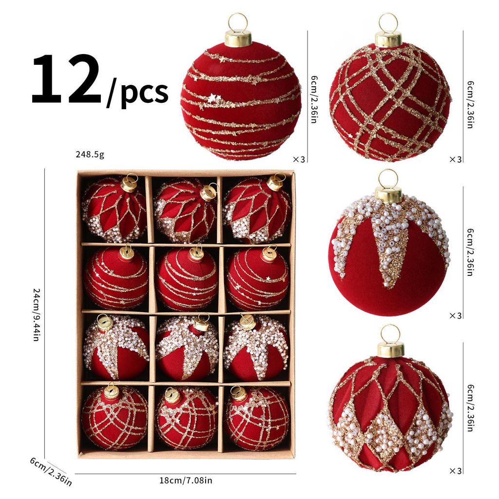 8cm Wine Red Flocked Christmas Ball Ornament for Tree Decoration
