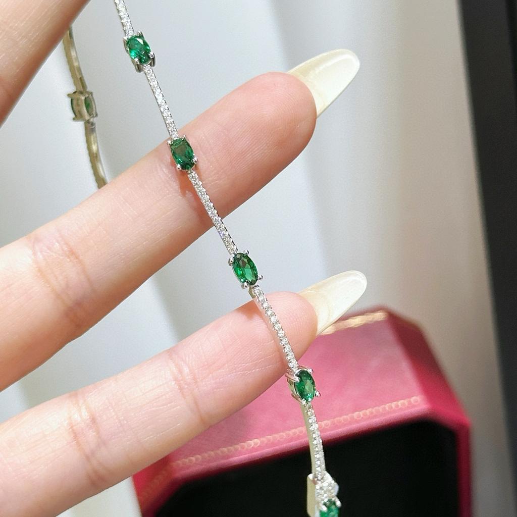 Nuovi Vintage 100% Puro Argento Sterling 925 17cm Pavé Zirconia 5a Pietra Preziosa Smeraldo Braccialetti Per Donne Lusso Gioielli Raffinati
