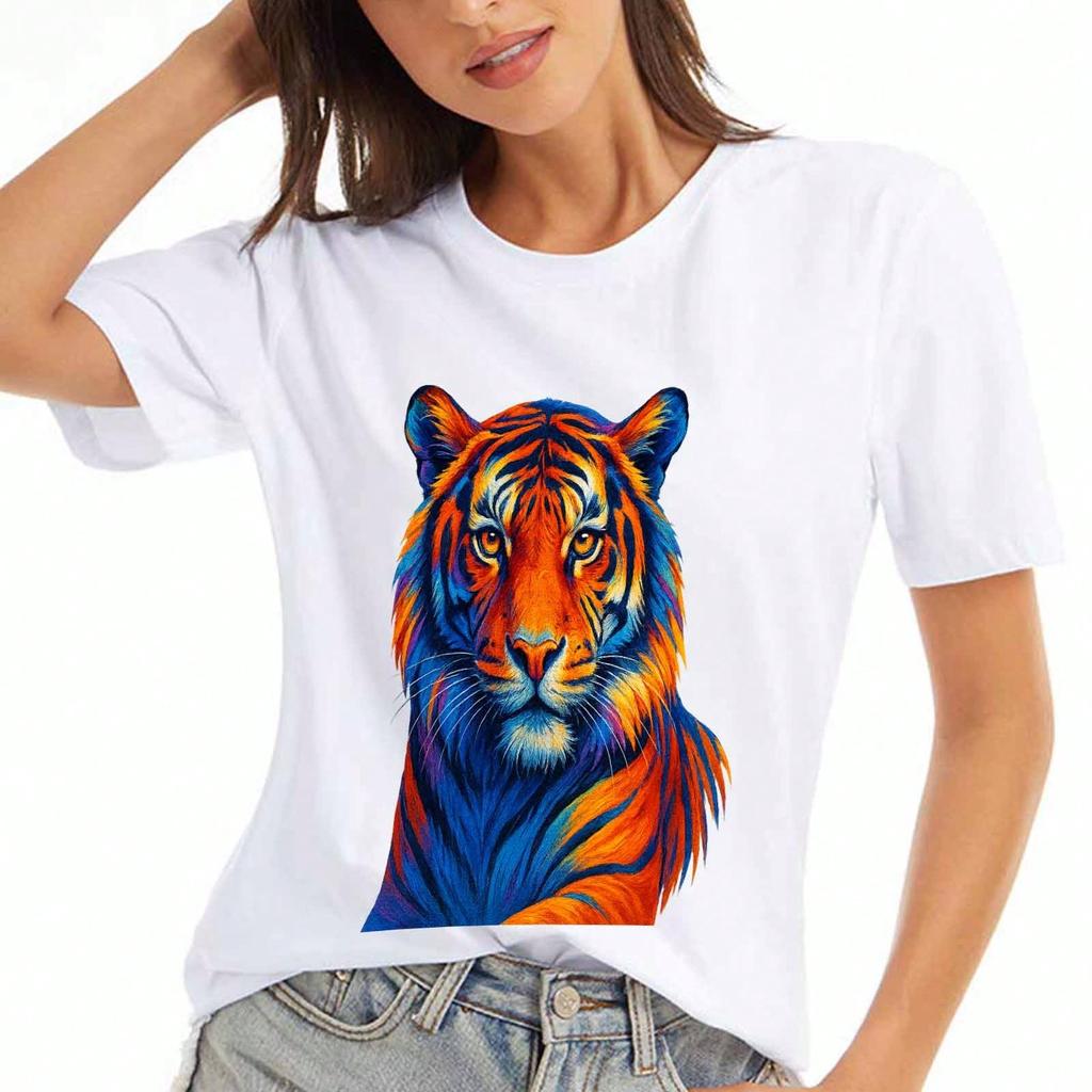 Colorful Tiger Wounisex's Cotton T Shirt, Pure Cotton HighQuality Print, Durable, Casual And Fashionable, Tiger Graphic Tee, Animal Print, Short Sleev
