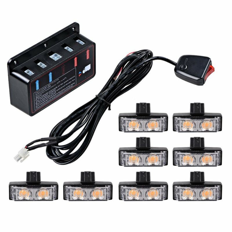8X 2LED Car Front Grille Strobe Light Bar Warning Hazard Emergency Amber 2LED
