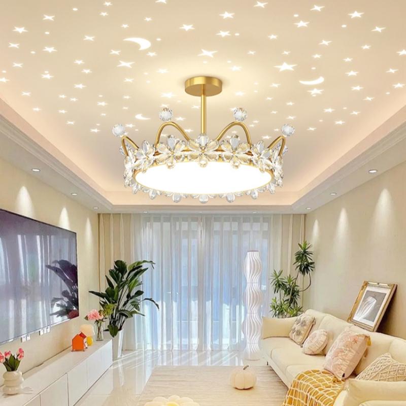 Modern Crystal Crown LED Ceiling Chandelier Lights Children Girls Bedroom Study Living Kid's Room Pendent Lamp Home Decoration