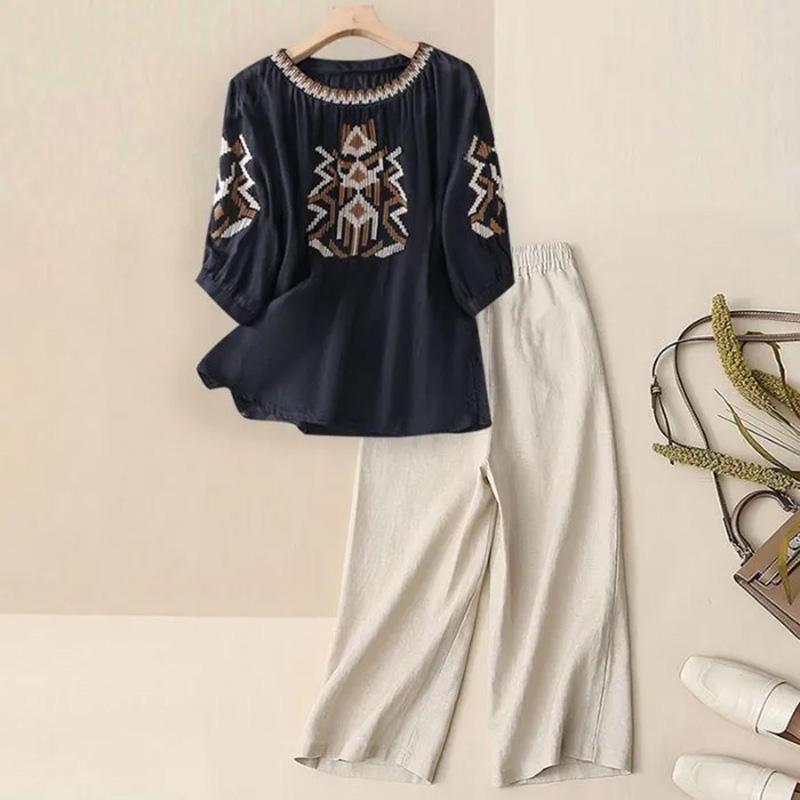 Women Suit 2PC Set Cotton T-shirt and Pants Cotton Oversize Loose Casual Summer Suit Two Pieces Top Pants