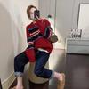 Women's Red Striped Knit Sweater Top Autumn Winter Loose Soft Color Block Niche Design