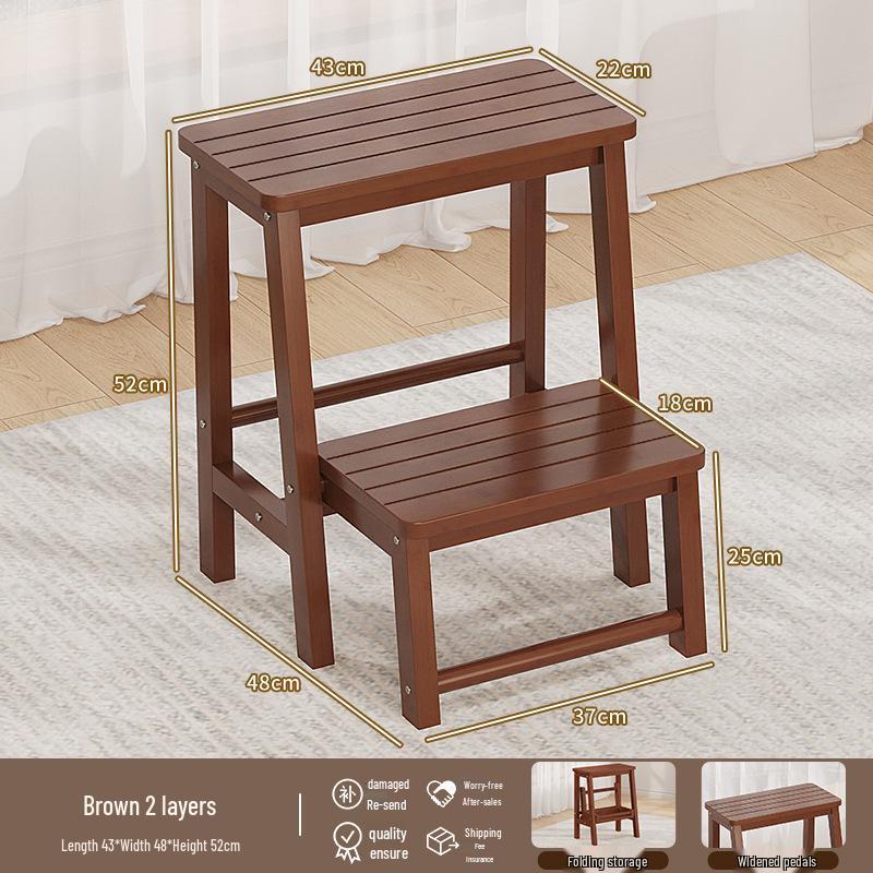 Multi-Functional Folding Indoor Wooden 2-in-1 Step Stool and Ladder - Three-Step Small Climbing Chair