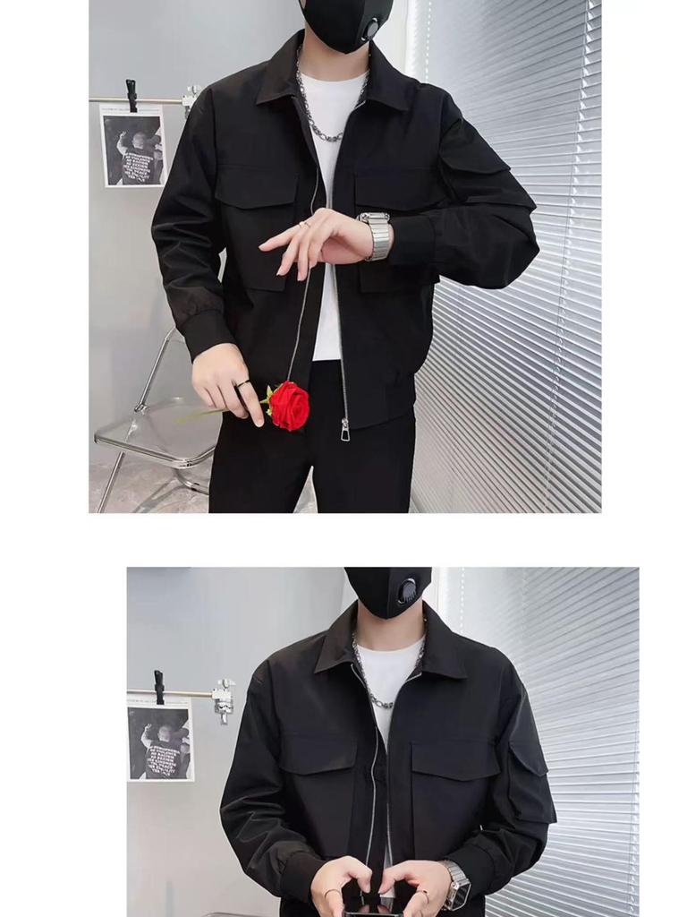 Trendy Men's Solid Color Multi-Pocket Workwear Jacket for Spring & Autumn