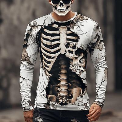 Pánské tričko s 3D potiskem kostry, dlouhý rukáv, gotický streetwear, venkovní ležérní, plus size trička, top, dámské oblečení