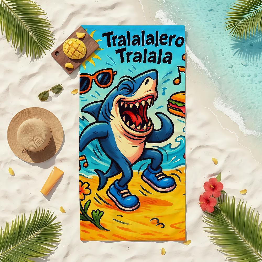 Cartoon shark Towel Sports Quick Dry Travel Camping Sandproof Soft Light Large Beach Towel