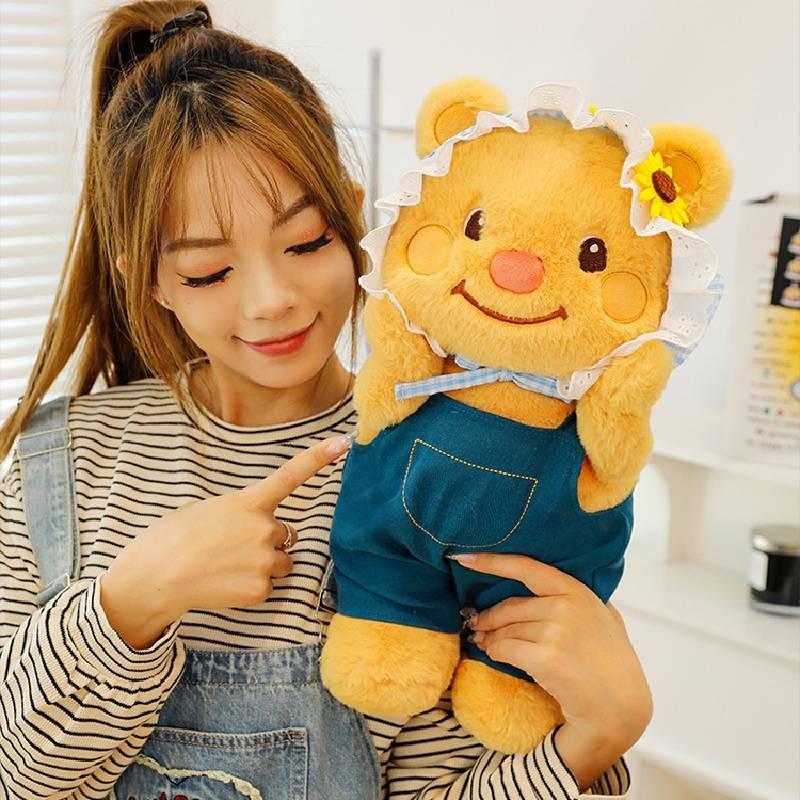 Adorable Yellow Denim Bear Plush Toy Cuddly Doll For Birthdays And Gifts