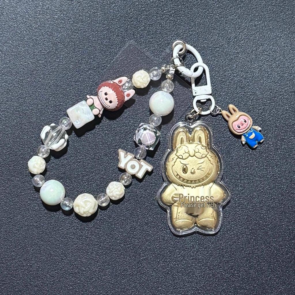 Golden 999 Pure Gold Mobile Phone Pendant Keychain Cartoon Plush Bag Charm