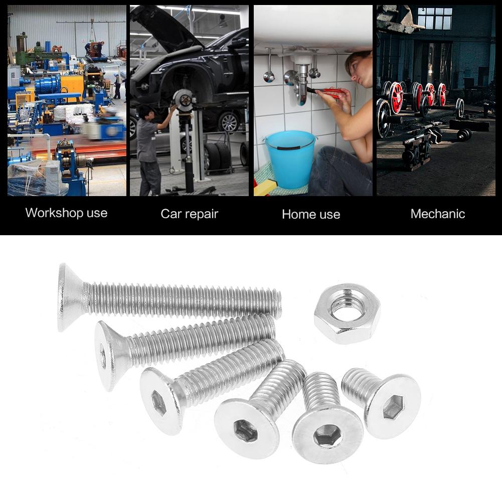 180pcs M4 304 Stainless Steel Flat Head Bolt Screws Nuts Assortment Kit with Box