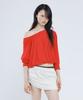 WET TAG Fluid Draped Wide Neck Top Red