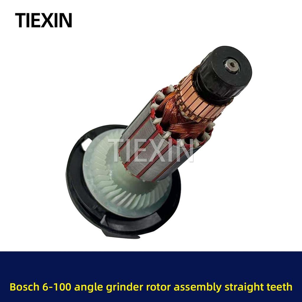 Bosch 6-100 Winkelschleifer Rotor mit Lagern, Kohlebürsten & Zahnrädern - Schnelle Reparatur für Modelle mit geradlinigen Zähnen