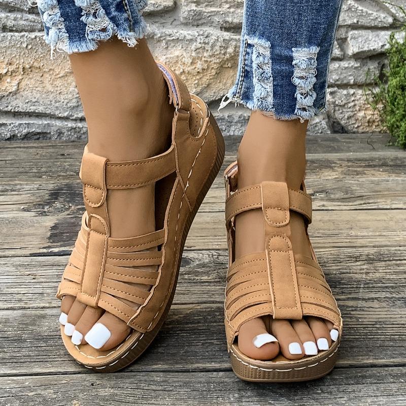 Large size retro hollow sandals women's summer new car line hole shoes thick sole round head wedge heel women's sandals