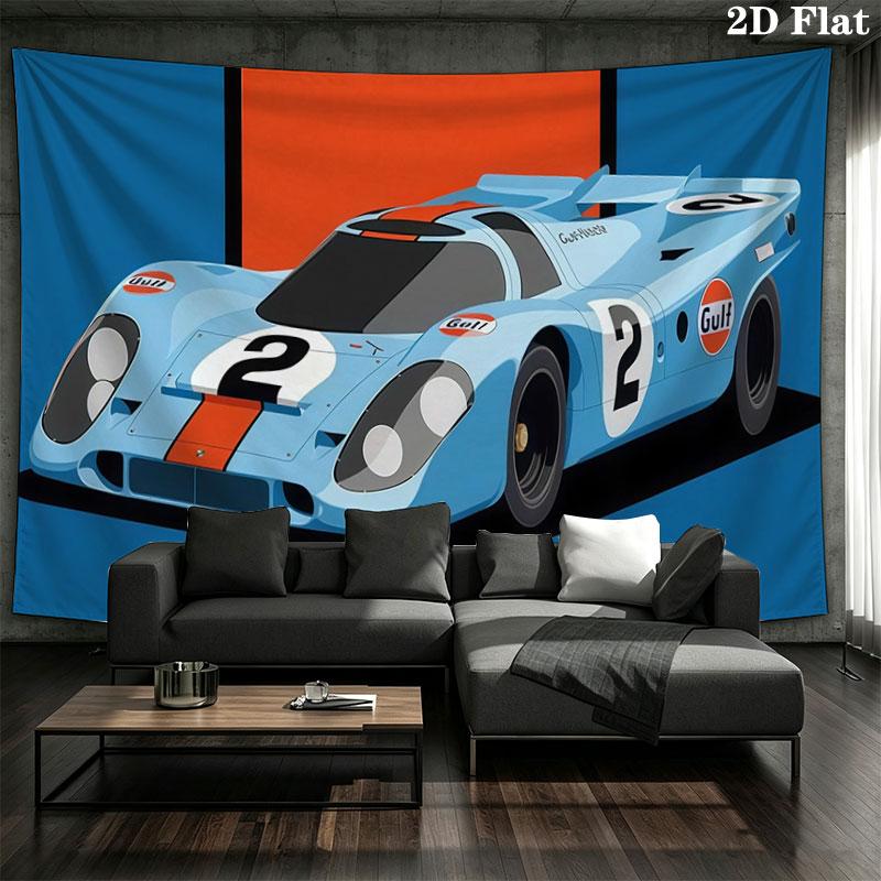 Gulf Racing Art Wall tapestry, aesthetic printed fabric blanket, suitable for bedroom, living room, and home decor.