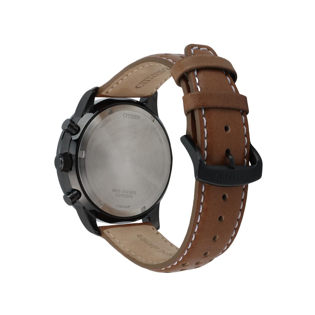 CITIZEN Eco Drive Light Powered Quartz Movement Genuine Leather Strap Watch Men's Watches Black Dial CA4505-12E