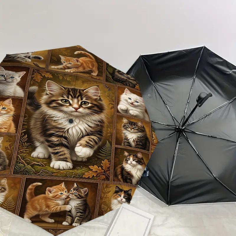 1PC Cat Quilt Umbrella-8-Rib Reinforced Portable Folding Travel Suitable for All Seasons Outdoor Daily Use Is an Ideal Choice  -K0385
