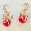 Exquisite design, simple red, gold, white, pearl earrings, stylish, lovesickness bean, personalized and versatile earrings